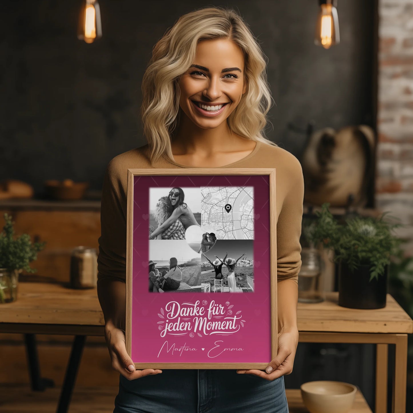 Karten Poster Personalisiert mit 3 Fotos und 1 Herz Foto und Karte als Geschenkidee