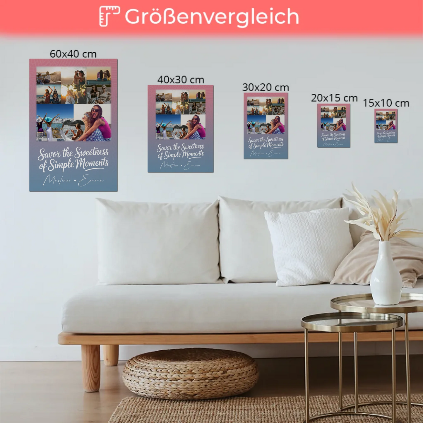 Personalisierte Fotogeschenk beste Freundin mit 8 Fotos und 1 Herz Foto individuell gestaltet