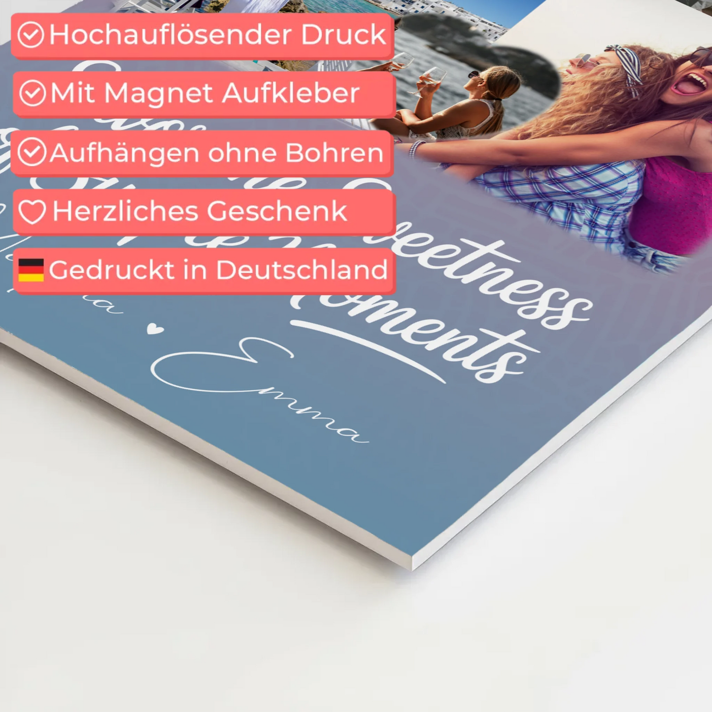 Personalisierte Fotogeschenk beste Freundin mit 8 Fotos und 1 Herz Foto individuell gestaltet