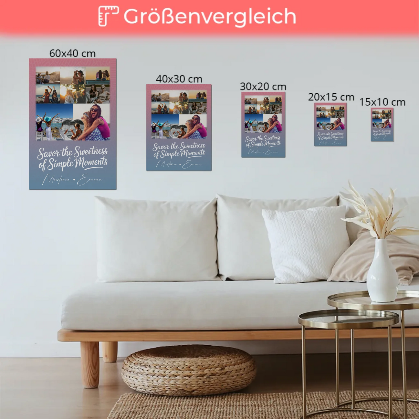 Personalisierte Fotogeschenk beste Freundin mit 8 Fotos und 1 Herz Foto individuell gestaltet