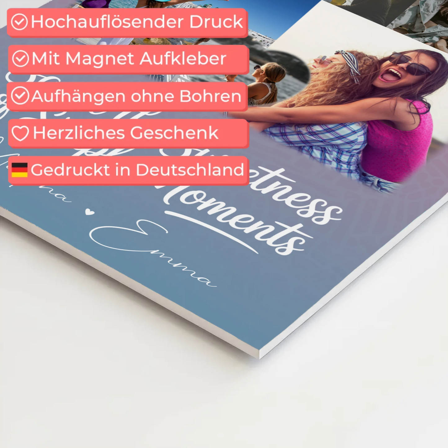 Personalisierte Fotogeschenk beste Freundin mit 8 Fotos und 1 Herz Foto individuell gestaltet