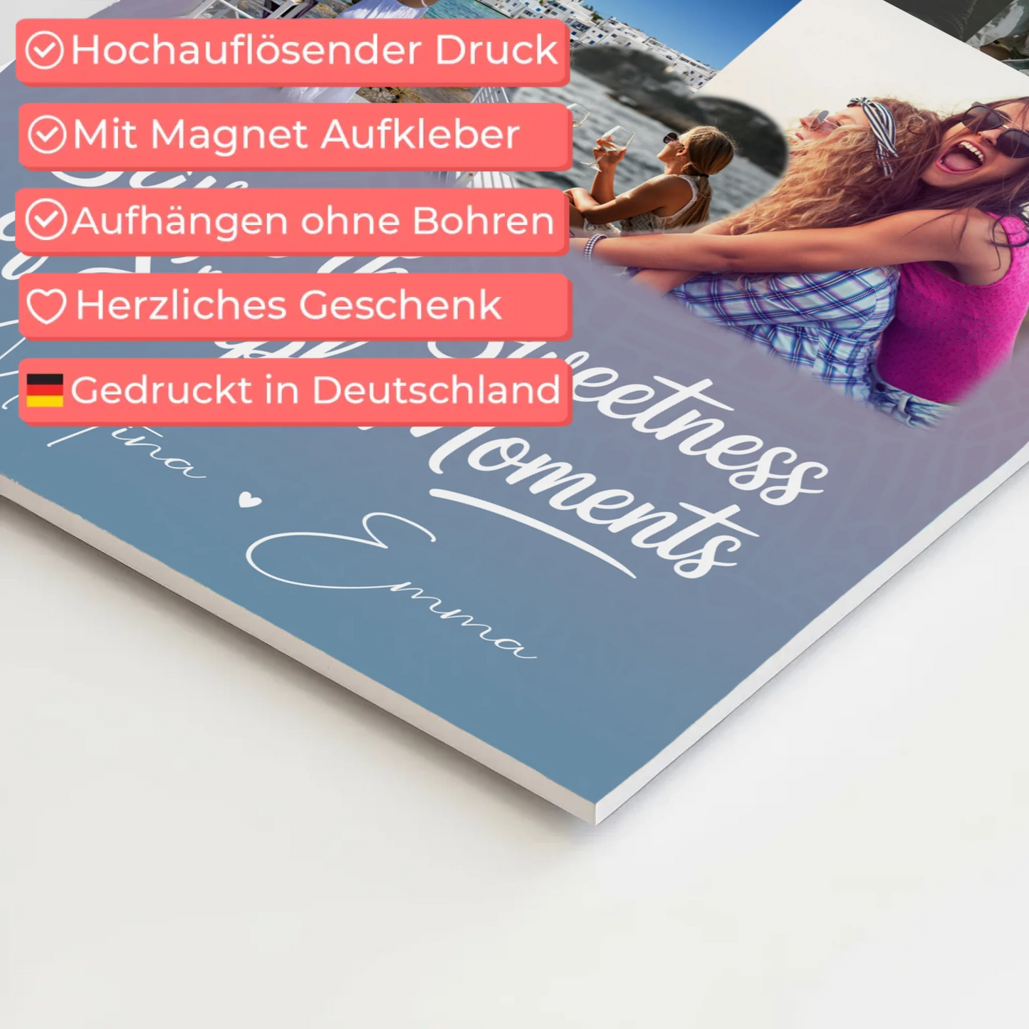 Personalisierte Fotogeschenk beste Freundin mit 8 Fotos und 1 Herz Foto individuell gestaltet