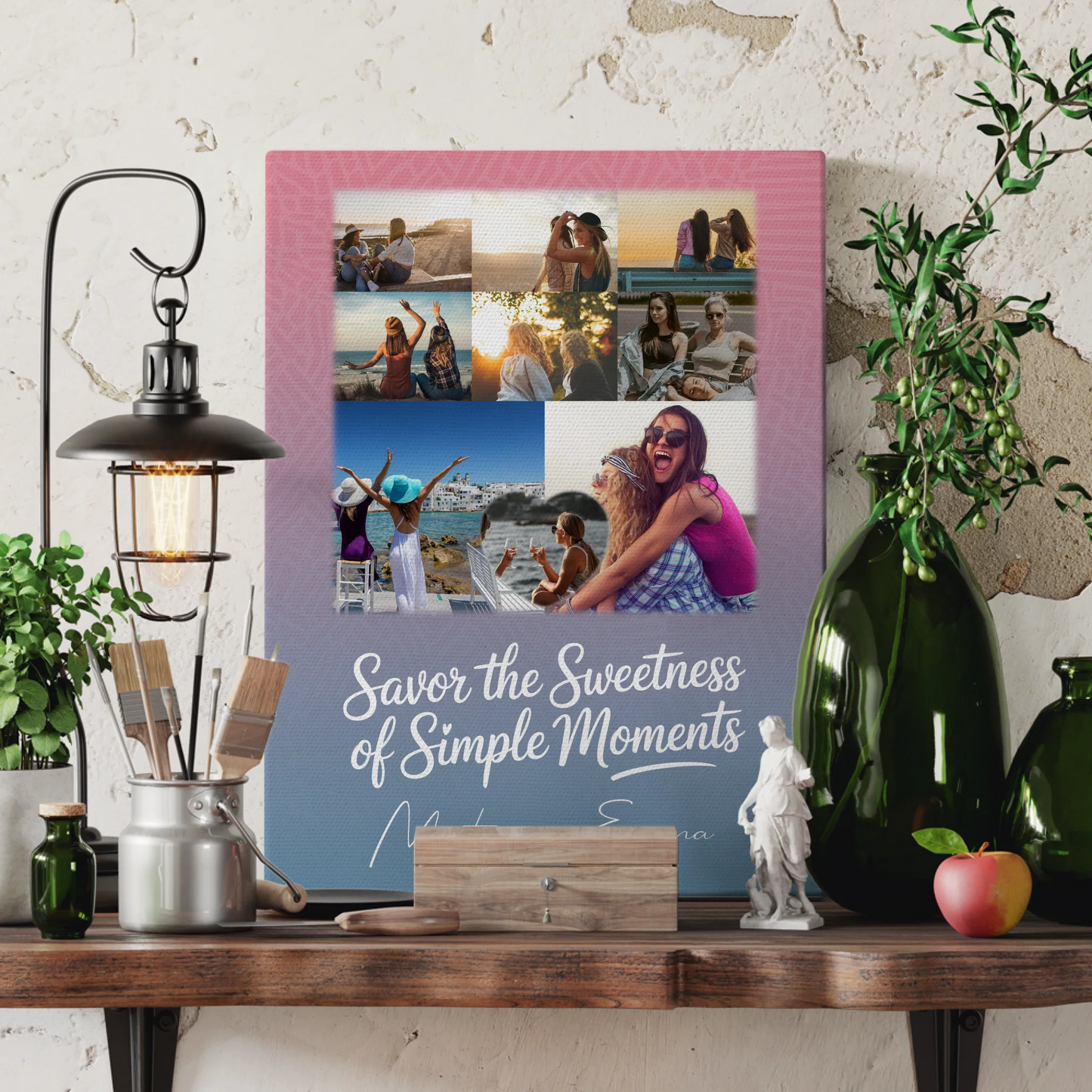 Personalisierte Beste Freundin Leinwand mit 8 Fotos und 1 Herz Foto Geschenkidee 3