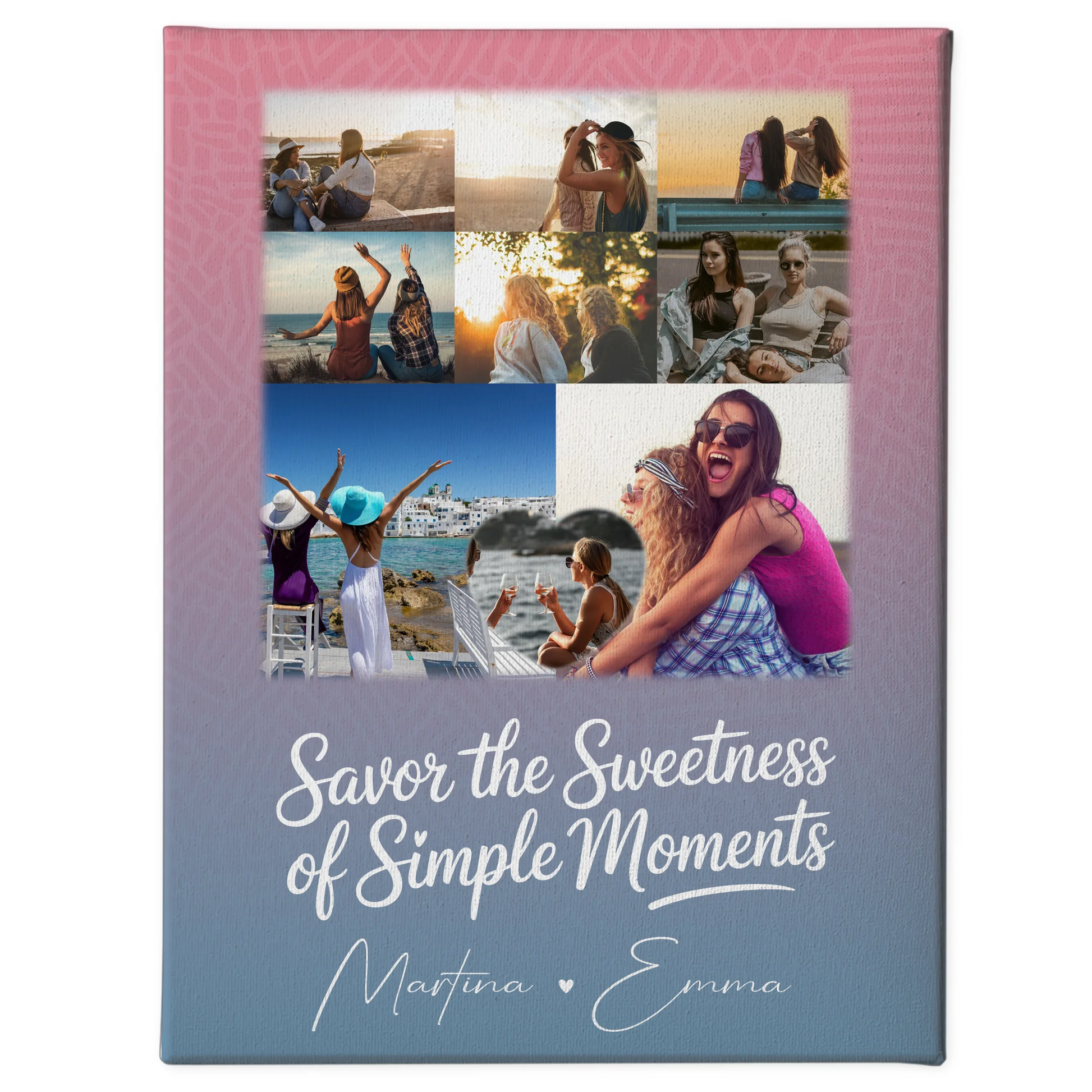 Personalisierte Beste Freundin Leinwand mit 8 Fotos und 1 Herz Foto Geschenkidee 1