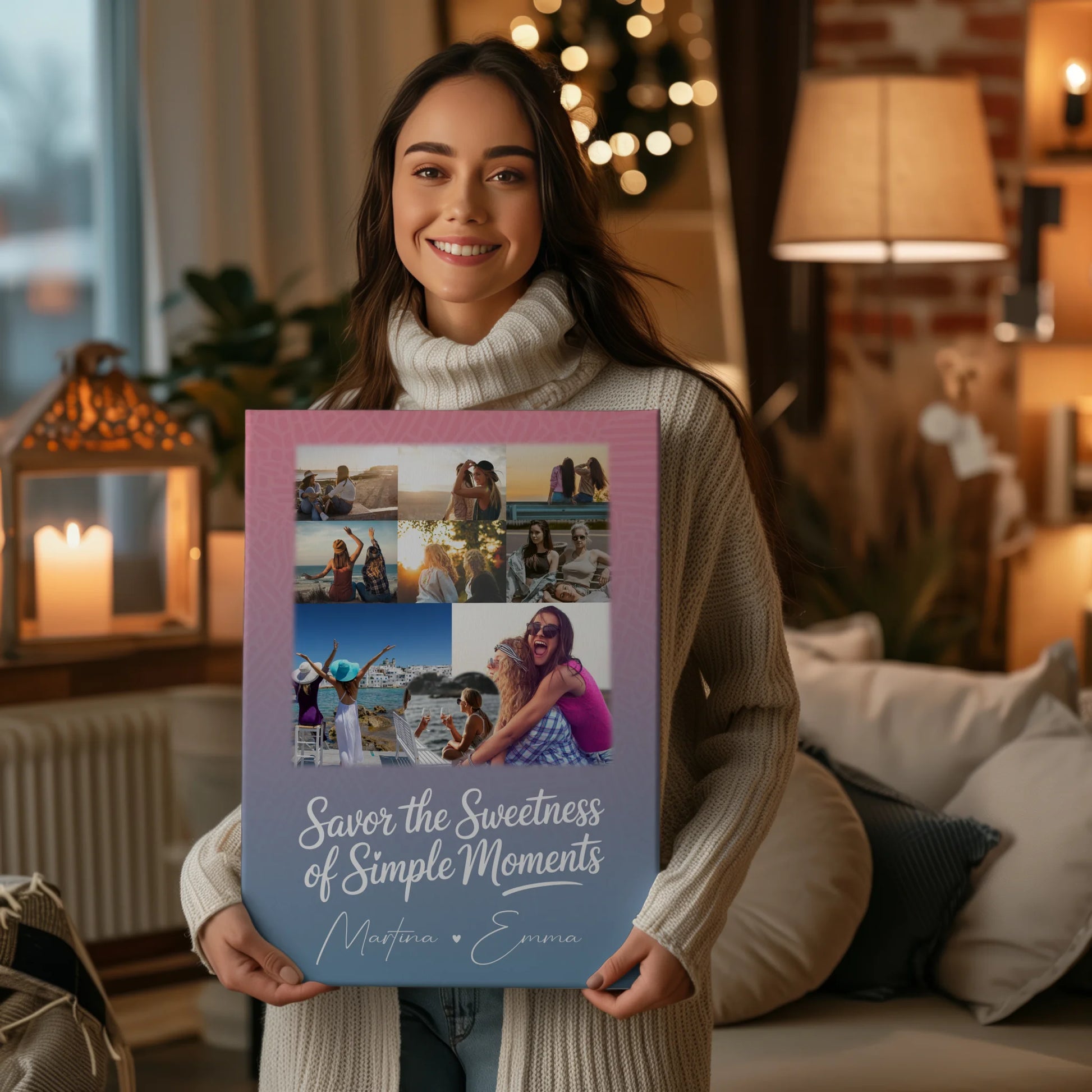 Personalisierte Beste Freundin Leinwand mit 8 Fotos und 1 Herz Foto Geschenkidee 2