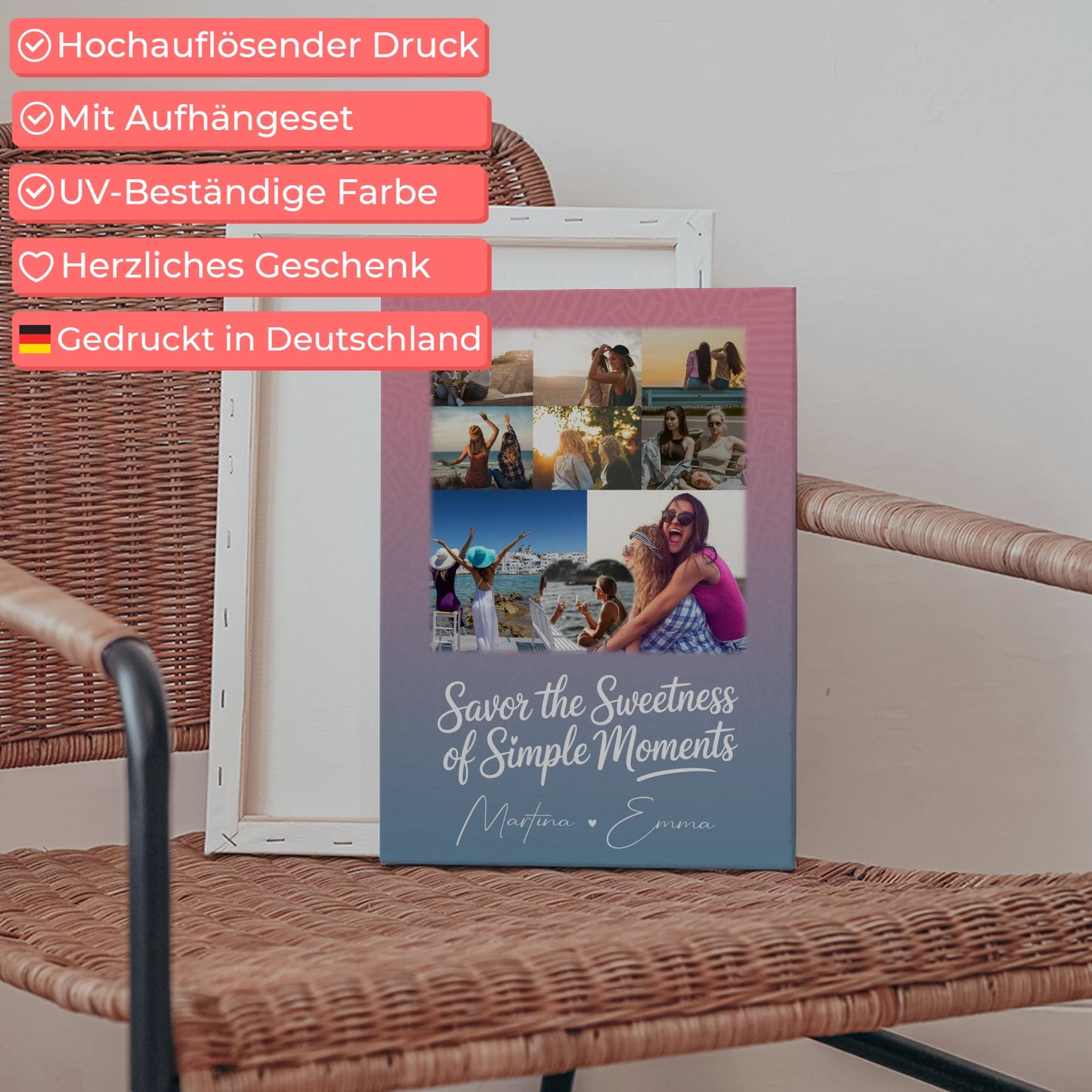 Personalisierte Beste Freundin Leinwand mit 8 Fotos und 1 Herz Foto Geschenkidee 5