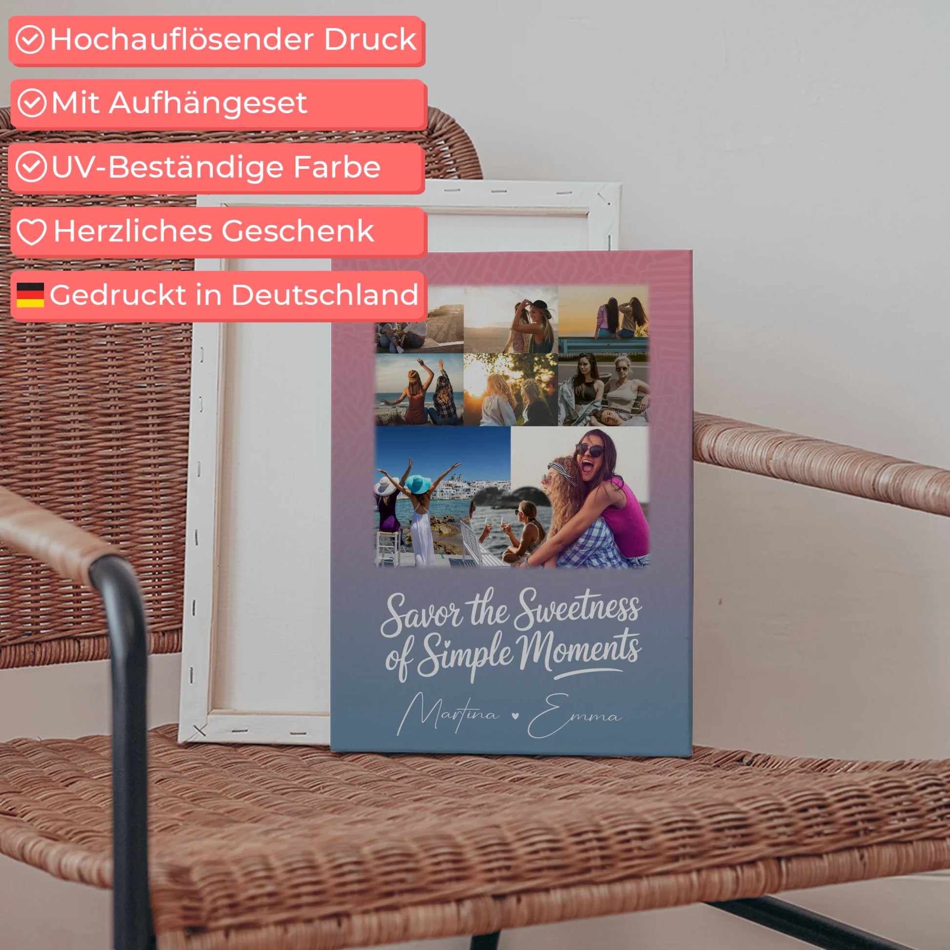 Personalisierte Beste Freundin Leinwand mit 8 Fotos und 1 Herz Foto Geschenkidee 5