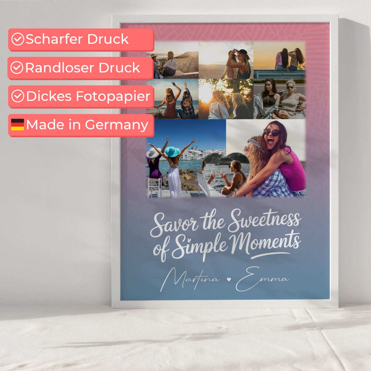 Beste Freundin Poster Personalisiert als Geschenkidee mit 8 Fotos & 1 Herz Foto