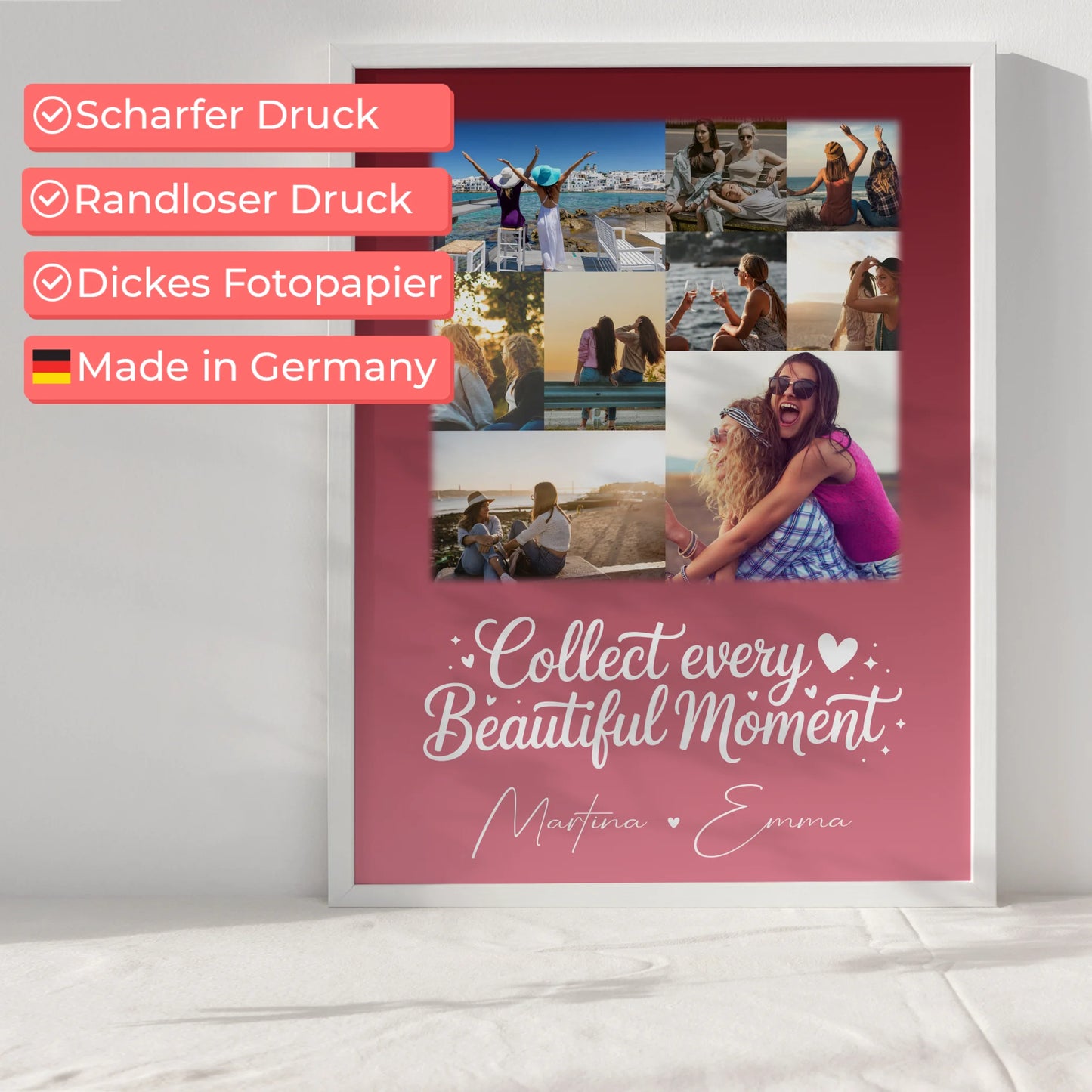 Beste Freundin Geschenk Fotocollage mit 9 Fotos als personalisiertes Wandbild