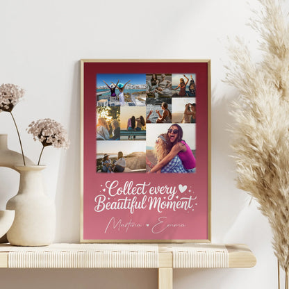 Beste Freundin Geschenk Fotocollage mit 9 Fotos als personalisiertes Wandbild