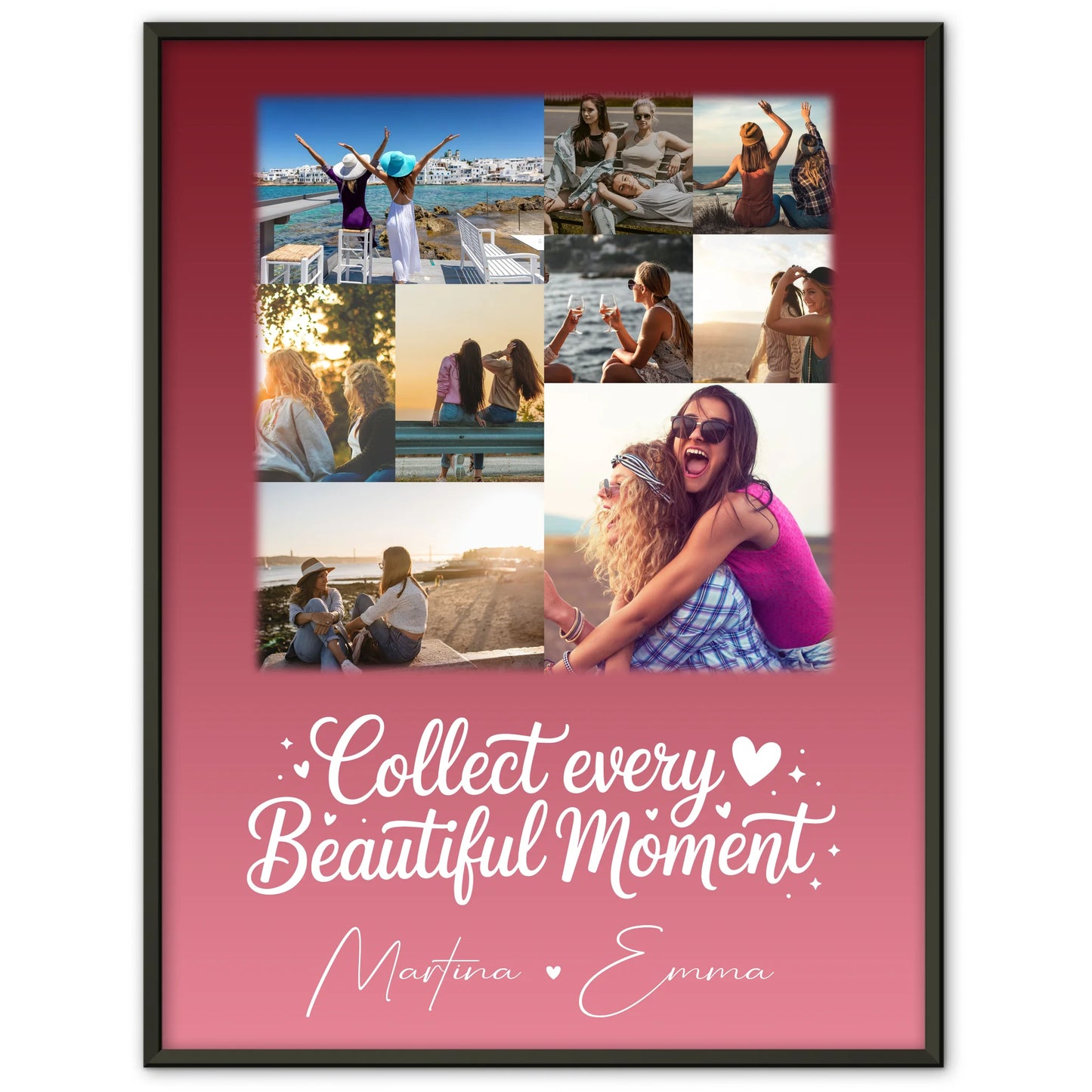 Beste Freundin Geschenk Fotocollage mit 9 Fotos als personalisiertes Wandbild