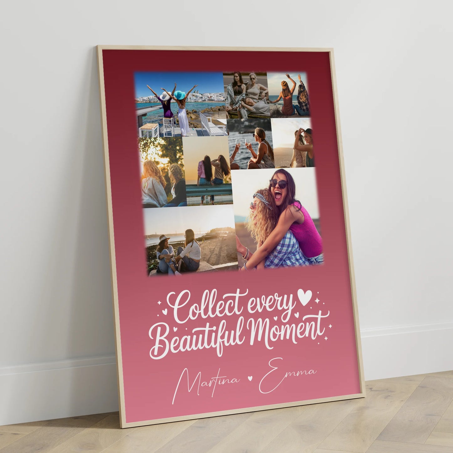 Beste Freundin Geschenk Fotocollage mit 9 Fotos als personalisiertes Wandbild