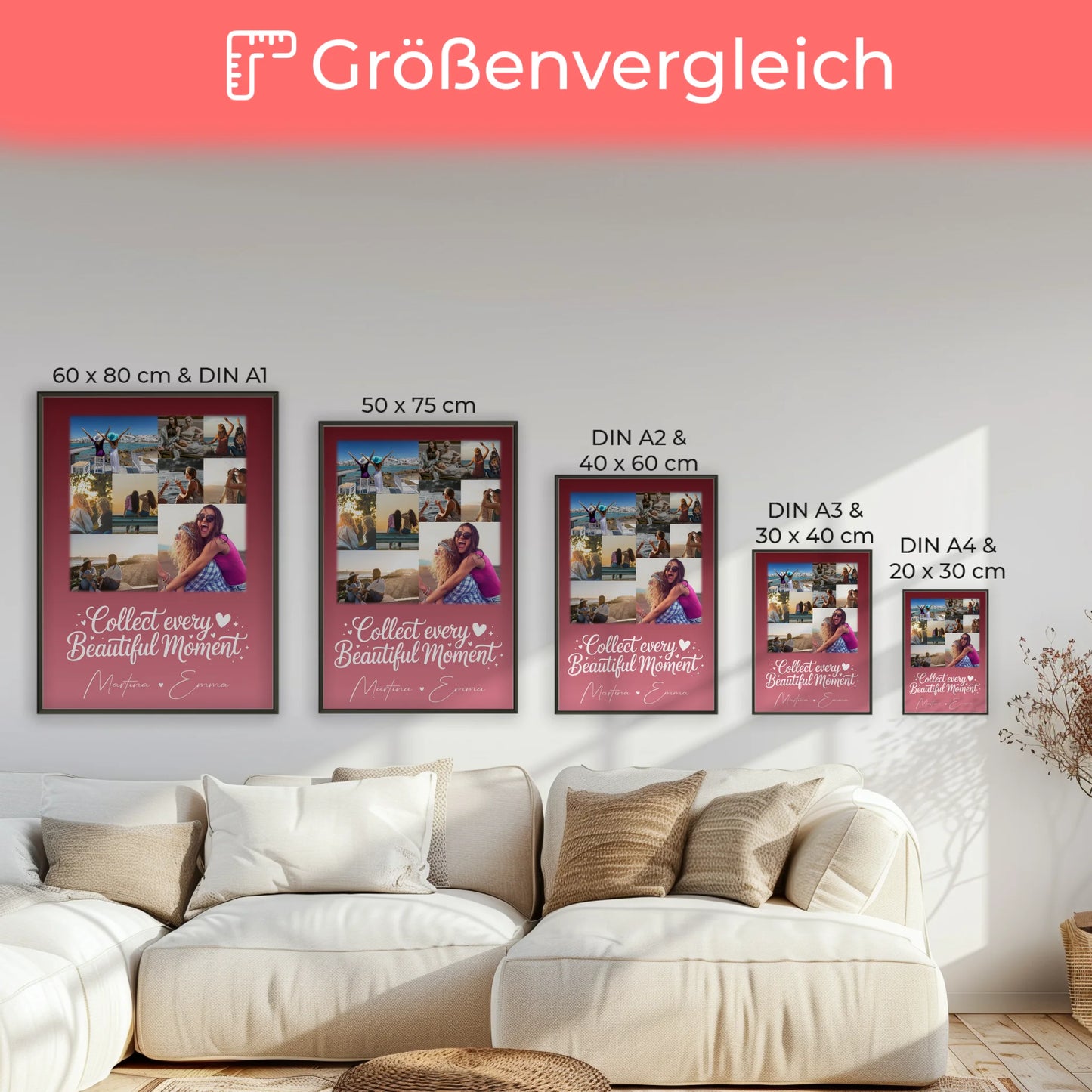 Beste Freundin Geschenk Fotocollage mit 9 Fotos als personalisiertes Wandbild