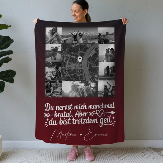 Decke beste Freundin mit 10 Fotos und Karte in der Mitte I Got It From My Mama personalisiertes Geschenk 1