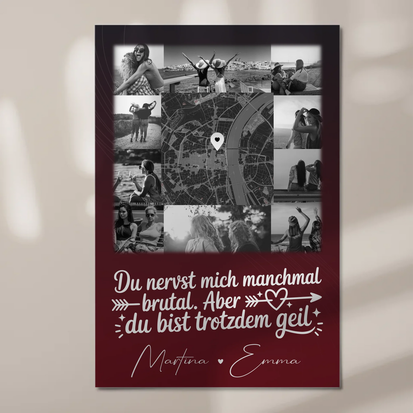 Personalisierte Geschenkidee für beste Freundin mit 10 Fotos und Karte in der Mitte I Got It From My Mama