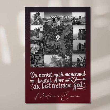 Personalisierte Geschenkidee für beste Freundin mit 10 Fotos und Karte in der Mitte I Got It From My Mama