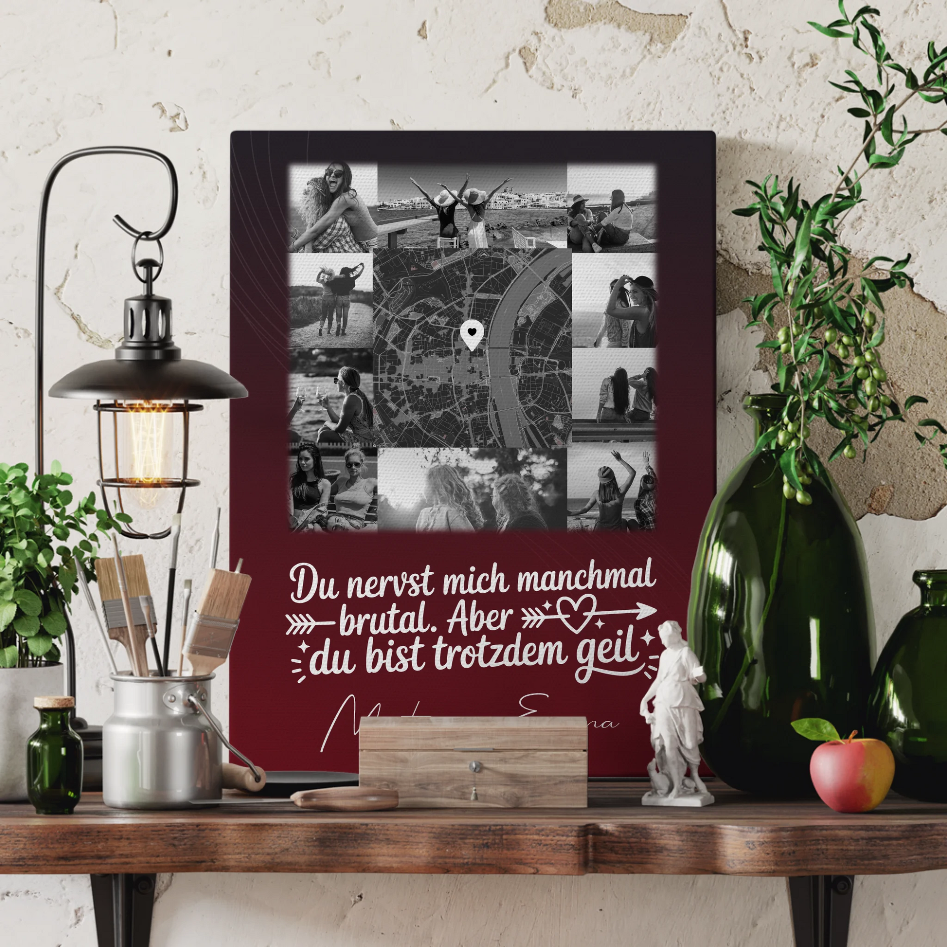 Freundinnen Bild Personalisiert Leinwand mit 10 Fotos und Karte in der Mitte I Got It From My Mama 3