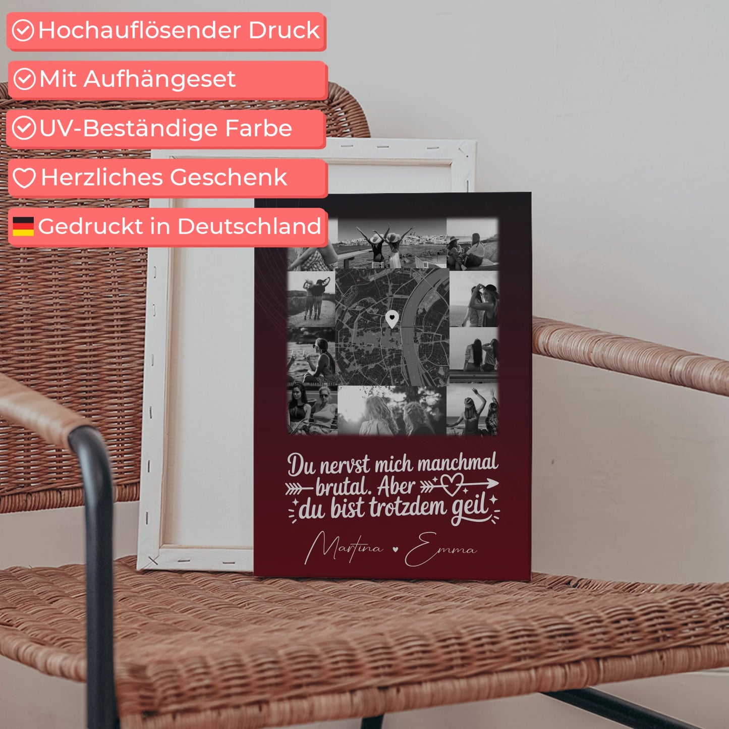 Freundinnen Bild Personalisiert Leinwand mit 10 Fotos und Karte in der Mitte I Got It From My Mama 5