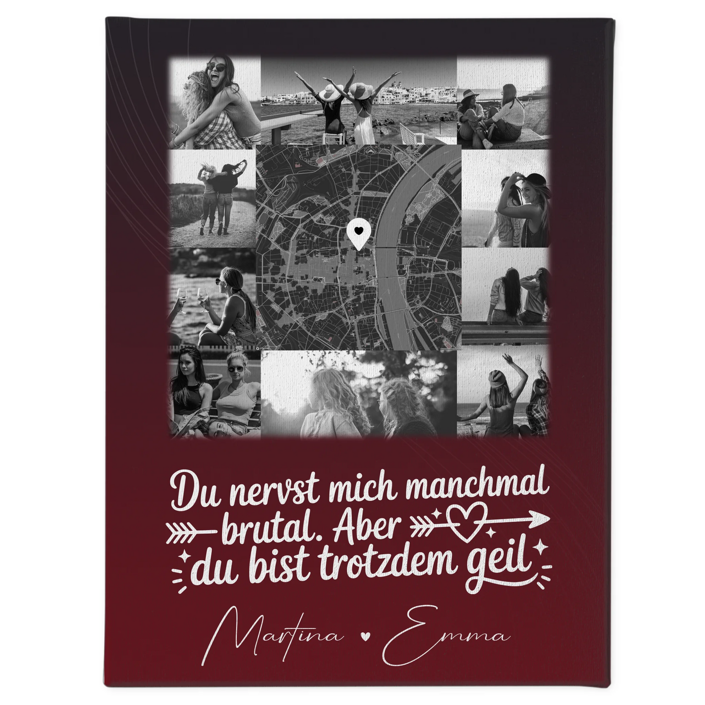 Freundinnen Bild Personalisiert Leinwand mit 10 Fotos und Karte in der Mitte I Got It From My Mama 1