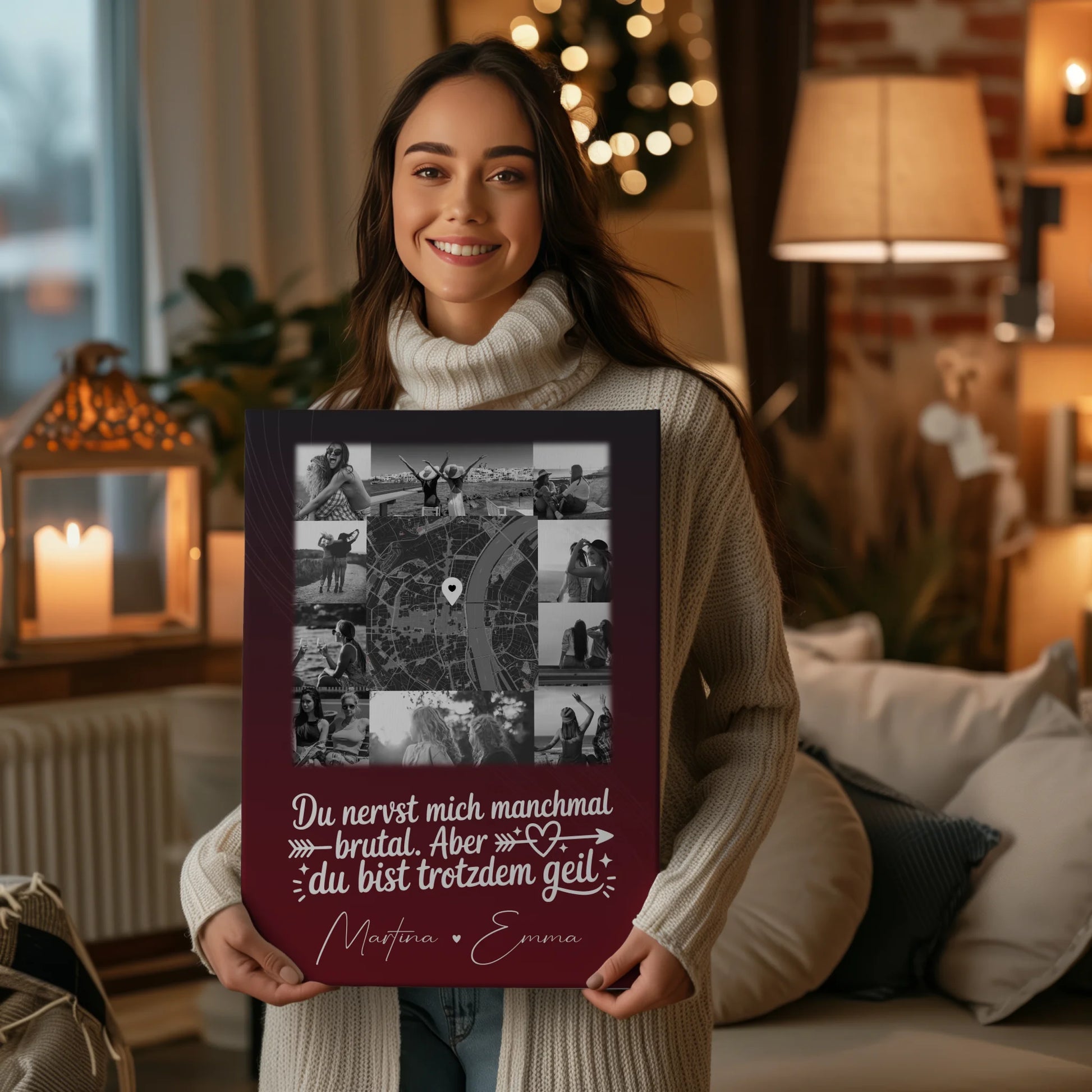 Freundinnen Bild Personalisiert Leinwand mit 10 Fotos und Karte in der Mitte I Got It From My Mama 2