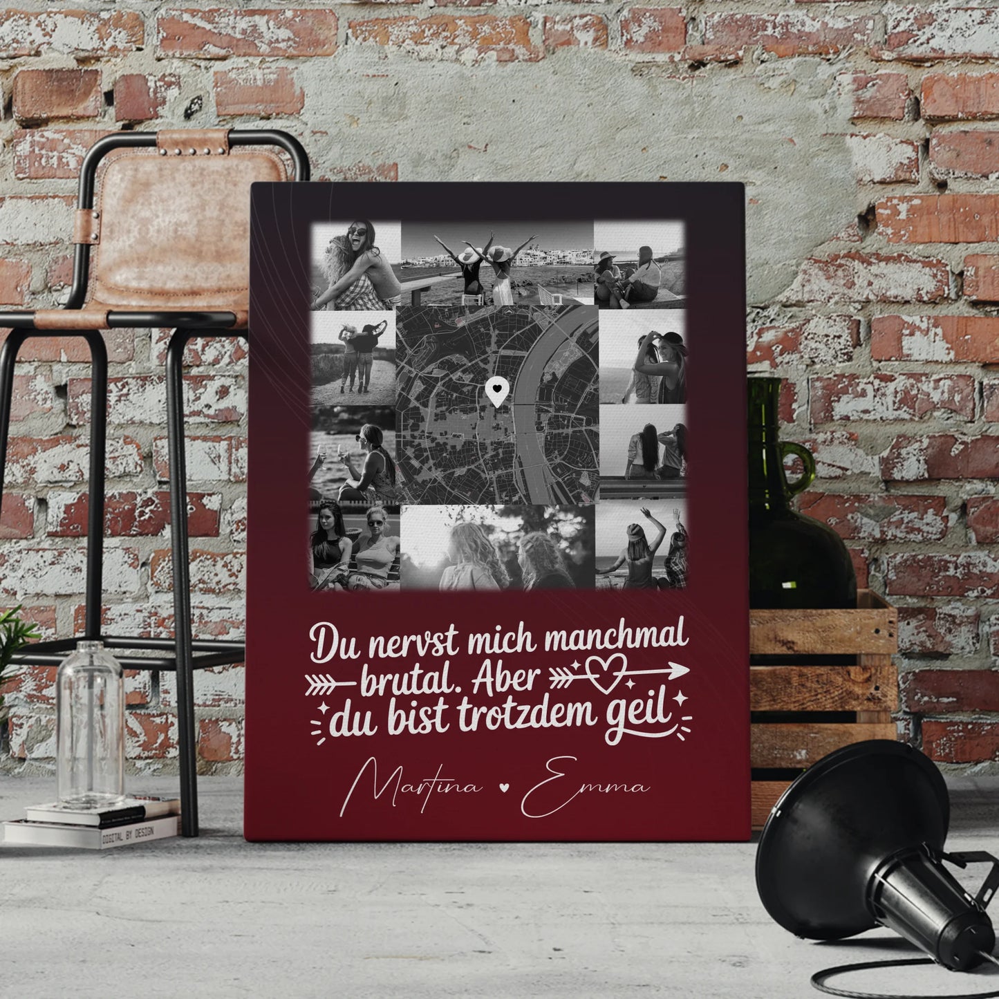 Freundinnen Bild Personalisiert Leinwand mit 10 Fotos und Karte in der Mitte I Got It From My Mama 4