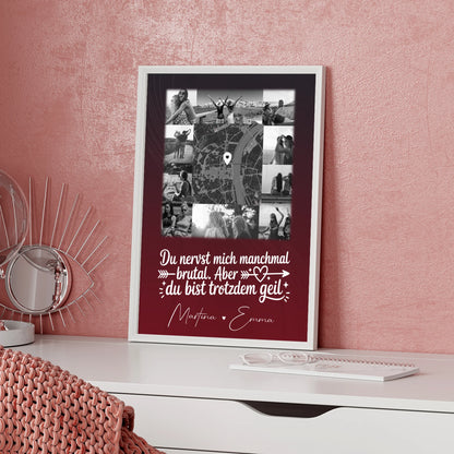 Personalisierbares Poster beste Freundin mit 10 Fotos und Karte in der Mitte I got it from my mama