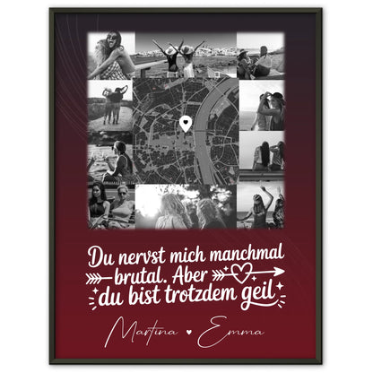 Personalisierbares Poster beste Freundin mit 10 Fotos und Karte in der Mitte I got it from my mama