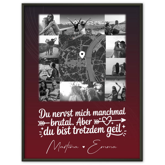 Personalisierbares Poster beste Freundin mit 10 Fotos und Karte in der Mitte I got it from my mama