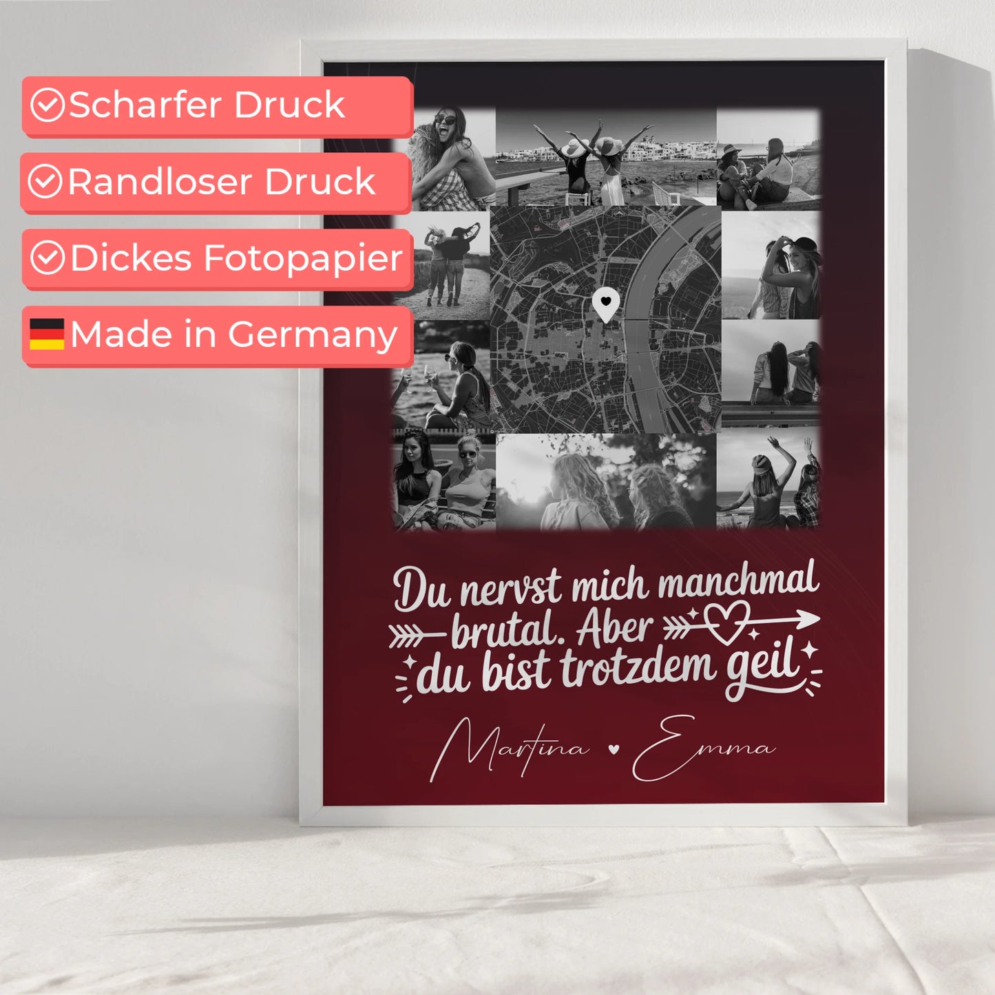 Personalisierbares Poster beste Freundin mit 10 Fotos und Karte in der Mitte I got it from my mama