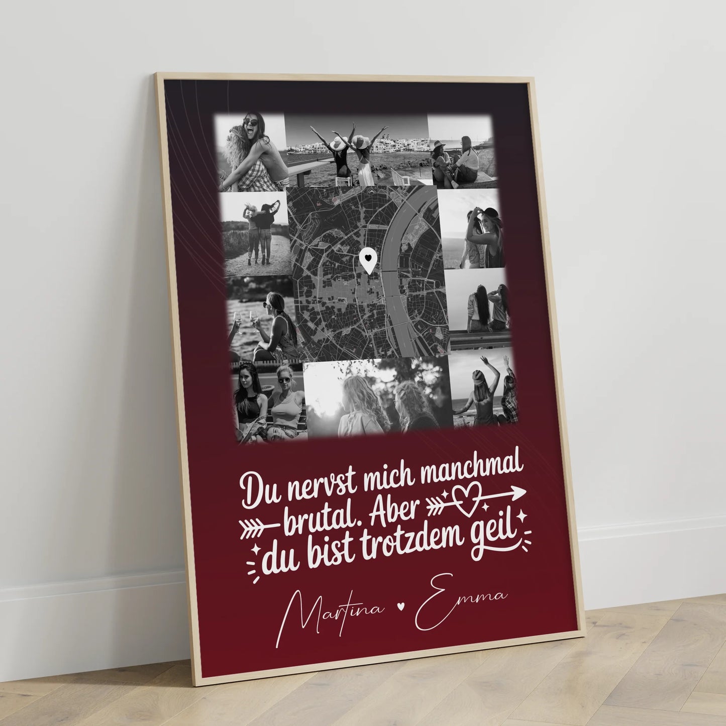 Personalisierbares Poster beste Freundin mit 10 Fotos und Karte in der Mitte I got it from my mama