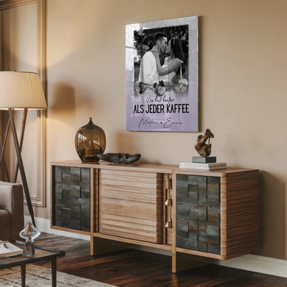 Personalisierte Geschenke Foto Acrylglas mit 1 Foto und 3 Herz Fotos Du Bist Heißer Als Jeder Kaffee