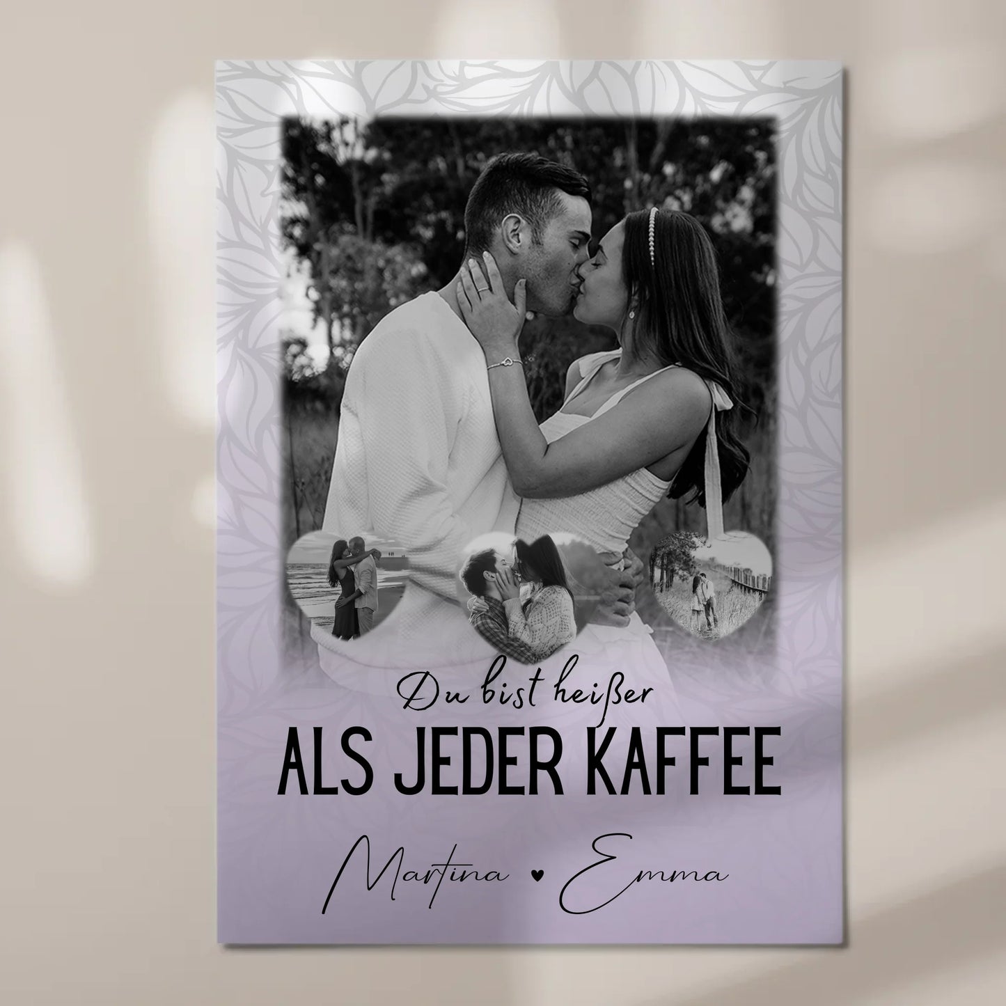 Fotoboard Magnet Wandbild mit 1 Foto und 3 Herz Fotos Du Bist Heißer Als Jeder Kaffee 7
