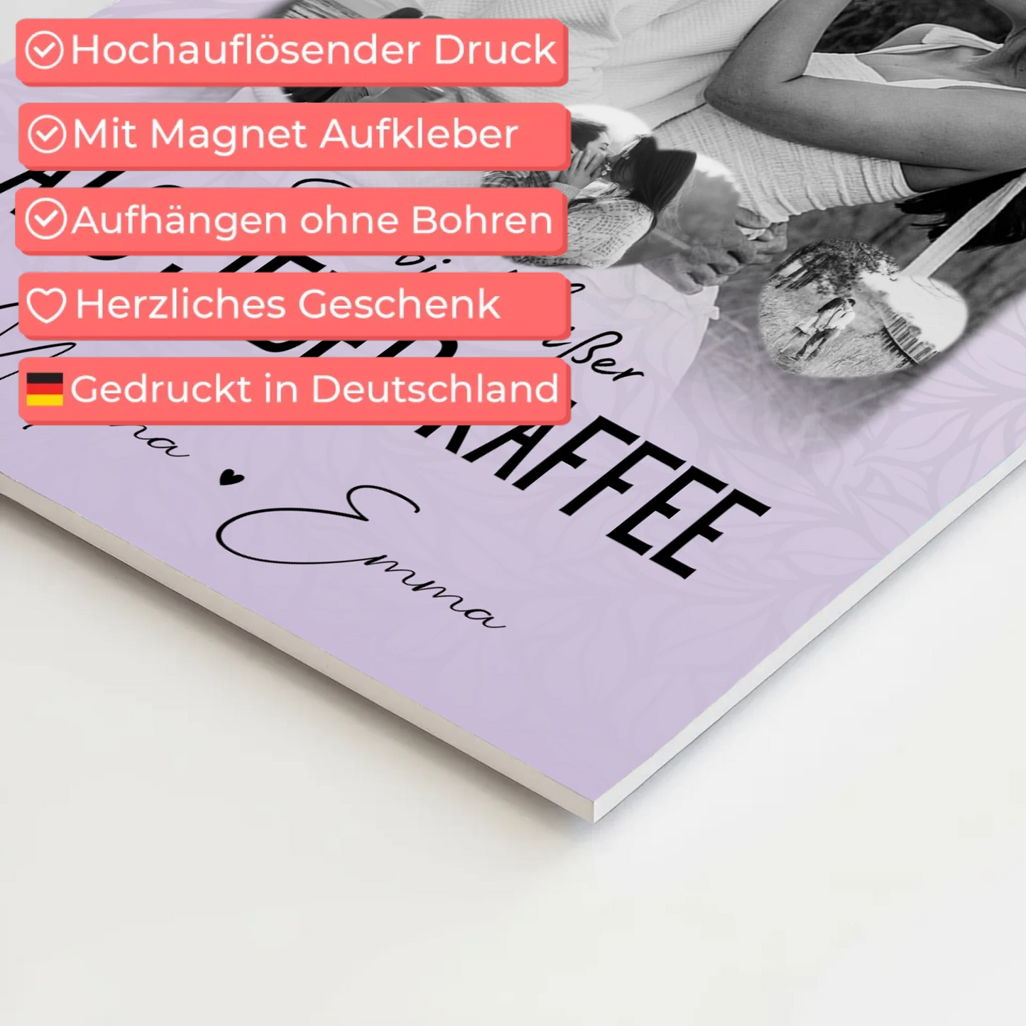 Fotoboard Magnet Wandbild mit 1 Foto und 3 Herz Fotos Du Bist Heißer Als Jeder Kaffee 10