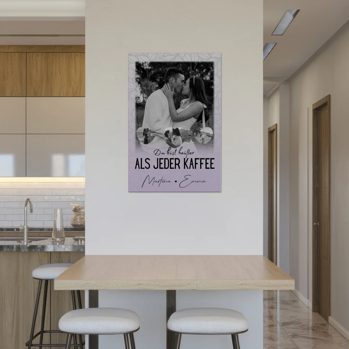 Fotoboard Magnet Wandbild mit 1 Foto und 3 Herz Fotos Du Bist Heißer Als Jeder Kaffee