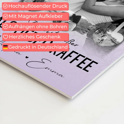 Fotoboard Magnet Wandbild mit 1 Foto und 3 Herz Fotos Du Bist Heißer Als Jeder Kaffee