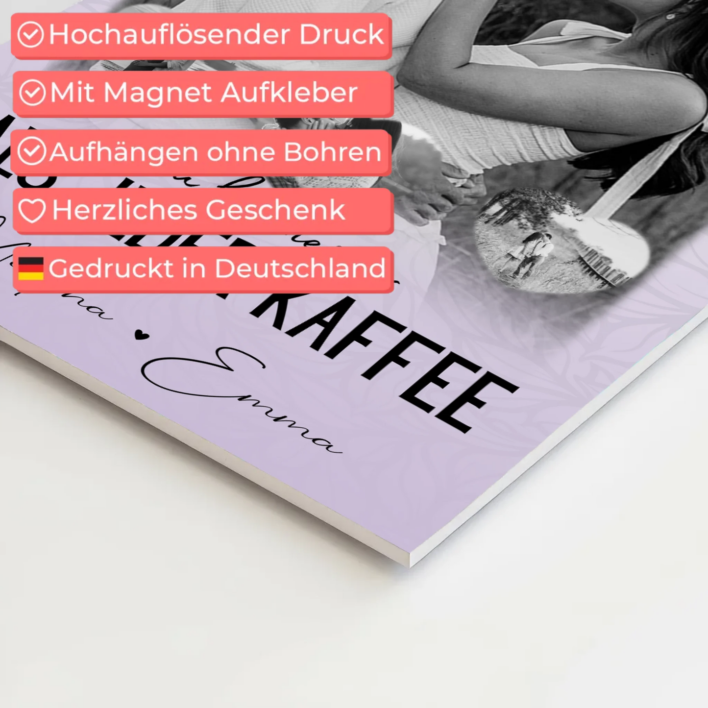 Fotoboard Magnet Wandbild mit 1 Foto und 3 Herz Fotos Du Bist Heißer Als Jeder Kaffee