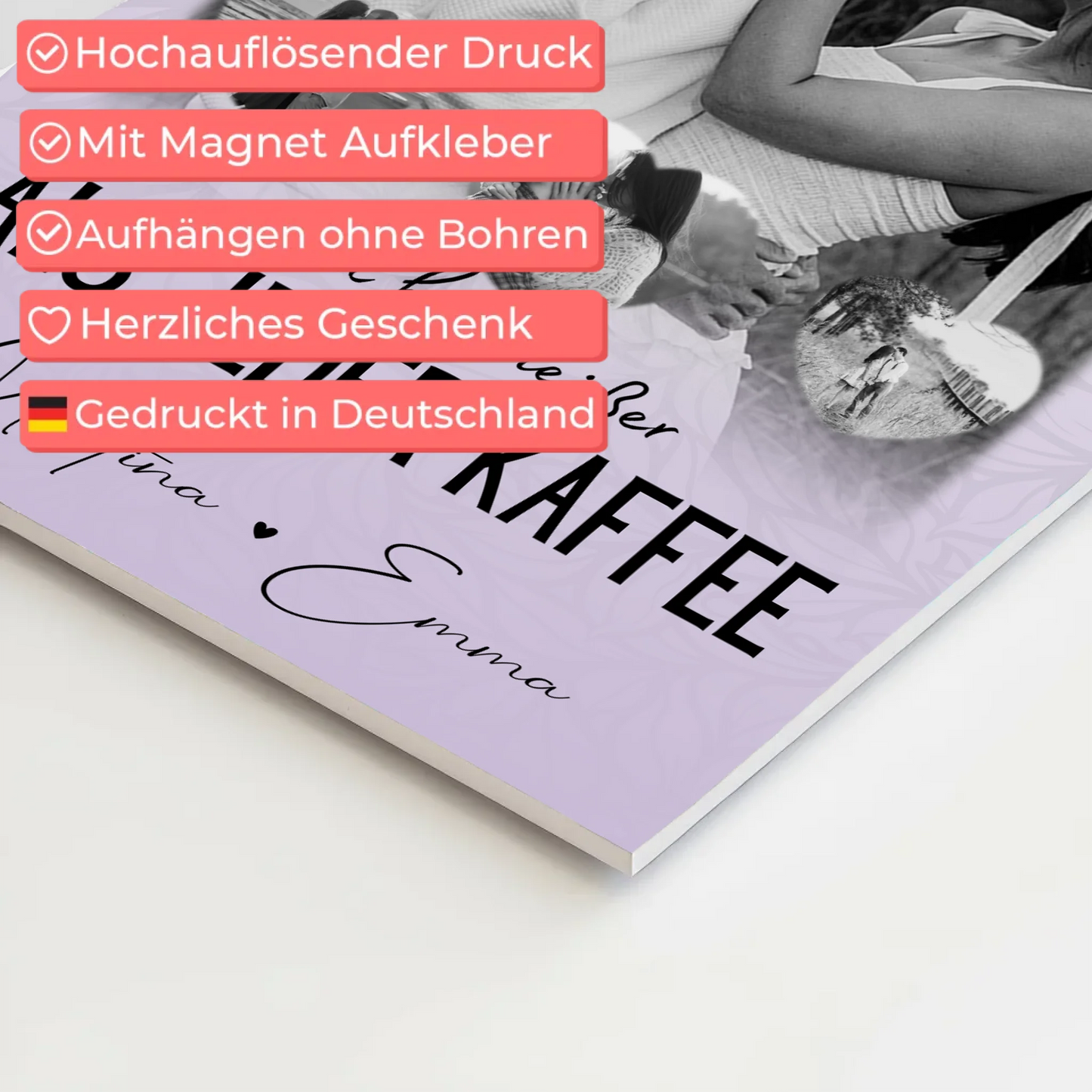 Fotoboard Magnet Wandbild mit 1 Foto und 3 Herz Fotos Du Bist Heißer Als Jeder Kaffee