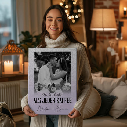Paar Leinwand mit 1 Foto und 3 Kleine Herz Fotos Du Bist Heißer Als Jeder Kaffee 2