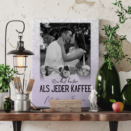 Paar Leinwand mit 1 Foto und 3 Kleine Herz Fotos Du Bist Heißer Als Jeder Kaffee 3