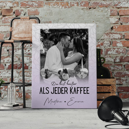 Paar Leinwand mit 1 Foto und 3 Kleine Herz Fotos Du Bist Heißer Als Jeder Kaffee 4