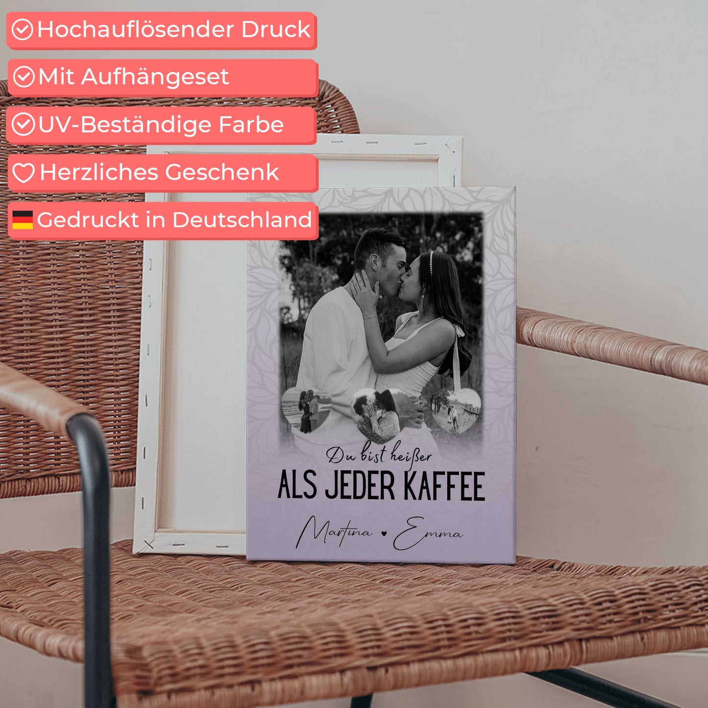 Paar Leinwand mit 1 Foto und 3 Kleine Herz Fotos Du Bist Heißer Als Jeder Kaffee 5
