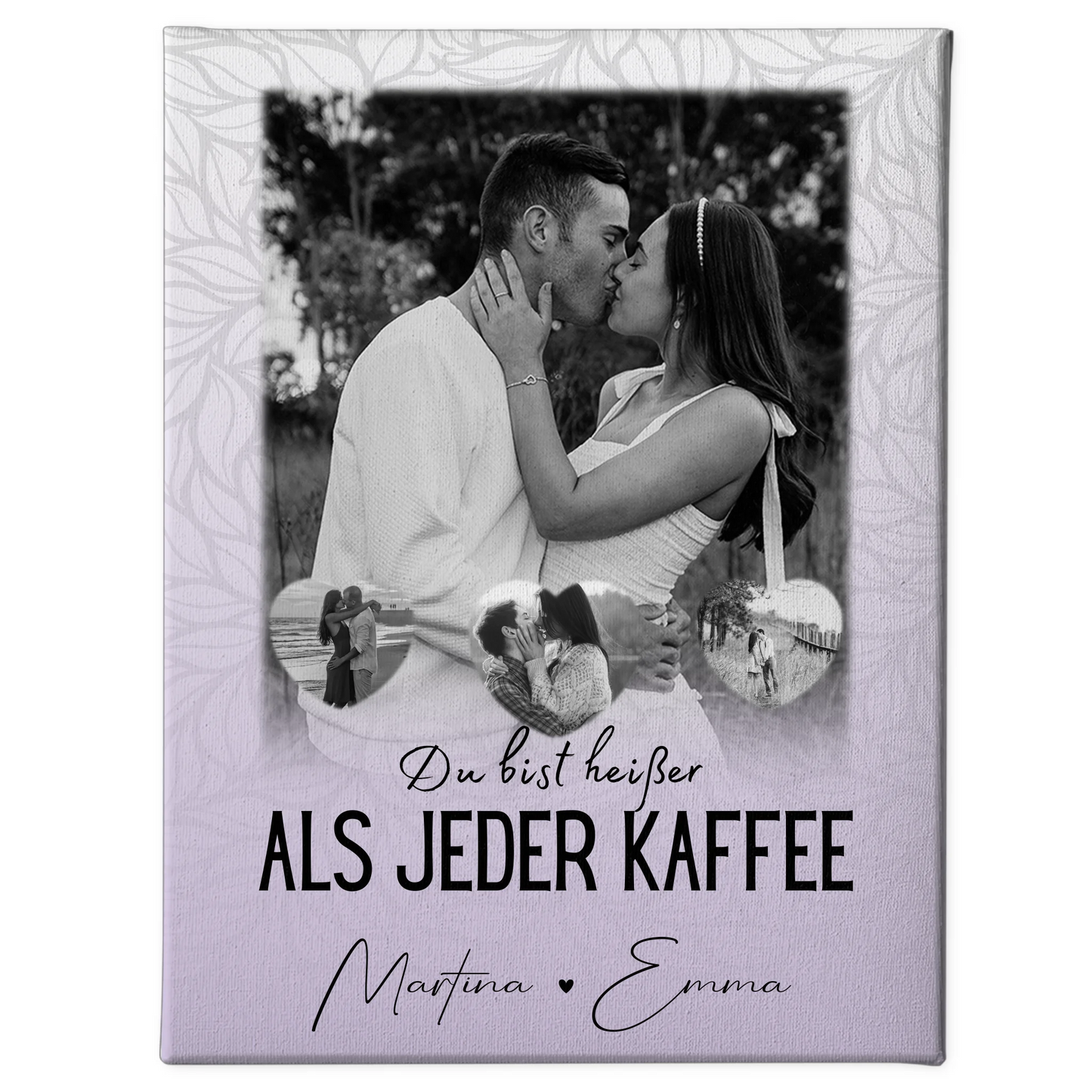 Paar Leinwand mit 1 Foto und 3 Kleine Herz Fotos Du Bist Heißer Als Jeder Kaffee 1
