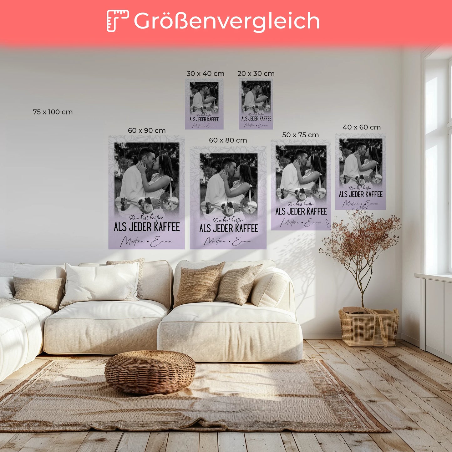 Paar Leinwand mit 1 Foto und 3 Kleine Herz Fotos Du Bist Heißer Als Jeder Kaffee 6