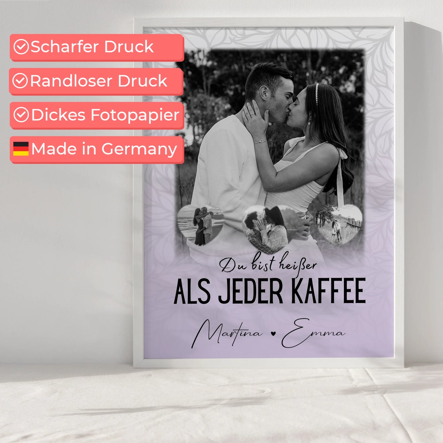 Partnerposter Personalisiert 1 Foto 3 Herzfotos Du Bist Heißer Als Jeder Kaffee
