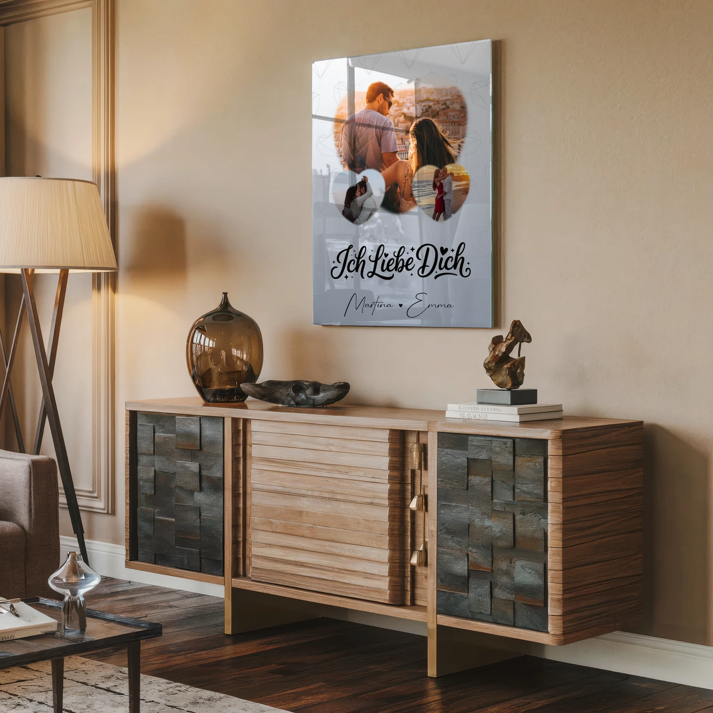 Personalisierte Foto Acrylglas mit 3 Herz Fotos Ich liebe Dich Geschenk