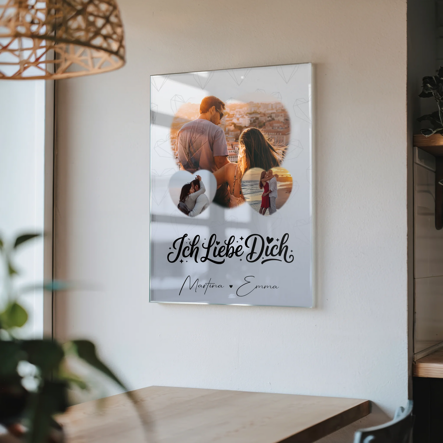 Personalisierte Foto Acrylglas mit 3 Herz Fotos Ich liebe Dich Geschenk