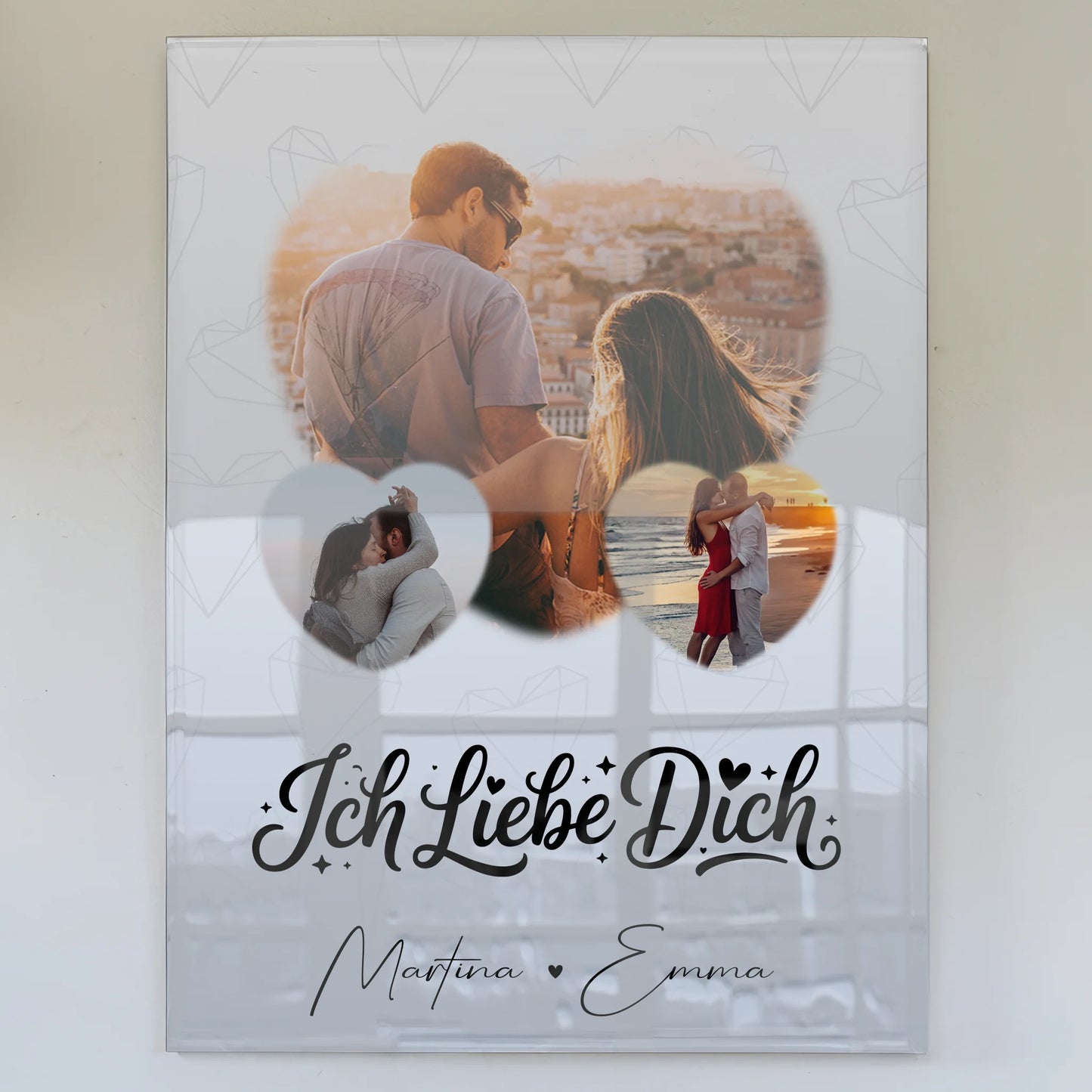Personalisierte Foto Acrylglas mit 3 Herz Fotos Ich liebe Dich Geschenk