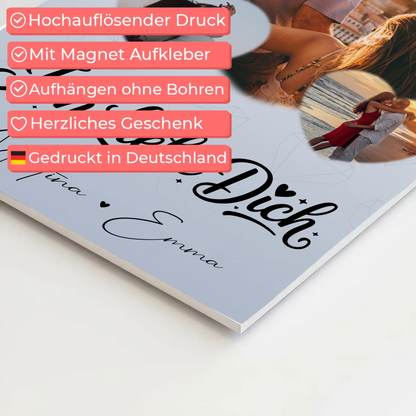 Personalisierte Fotoboard Magnet Wandbild mit 3 Herz Fotos Ich liebe Dich 4