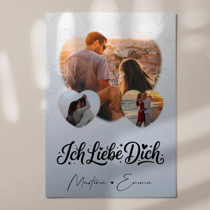 Personalisierte Fotoboard Magnet Wandbild mit 3 Herz Fotos Ich liebe Dich 7