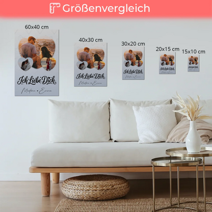 Personalisierte Fotoboard Magnet Wandbild mit 3 Herz Fotos Ich liebe Dich